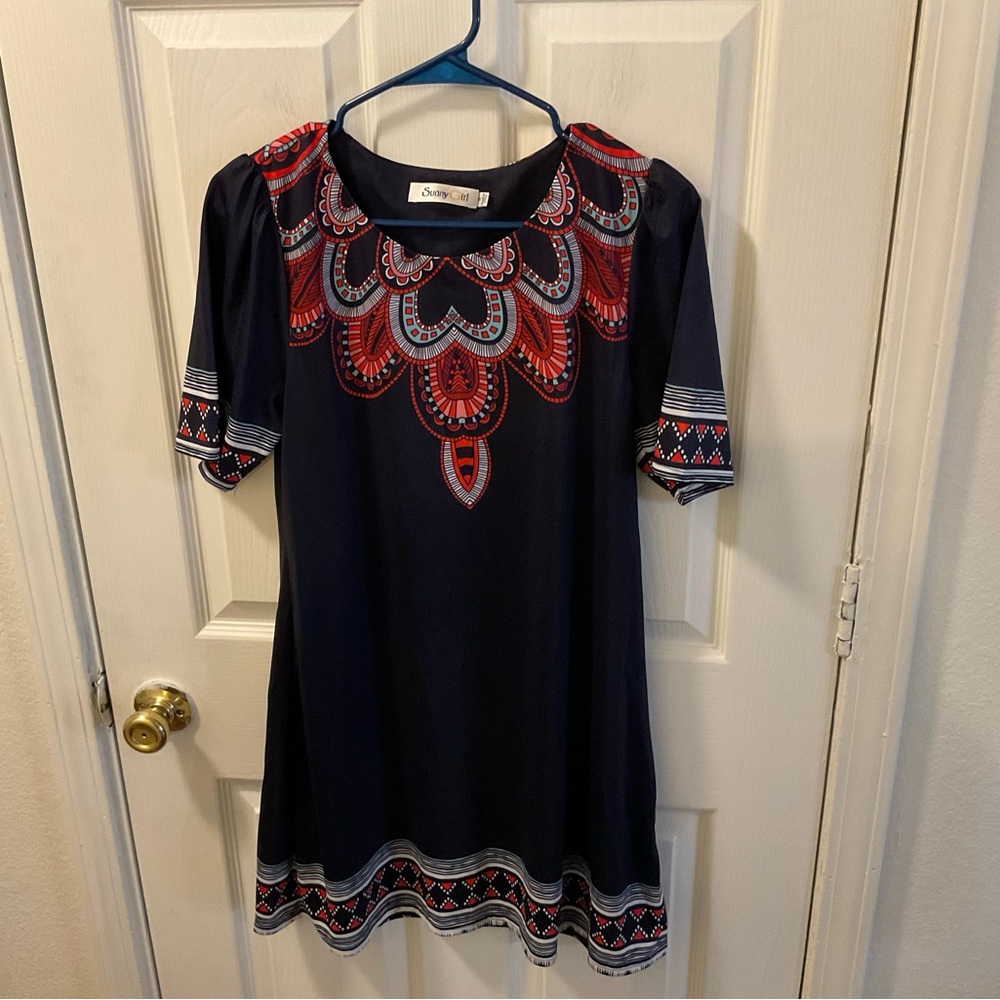 Sunny Girl Navy and Red Midi Dress